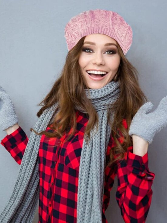 Women\'s Crochet Knitted Style Beanie Slouchy Hat Pink main image 4